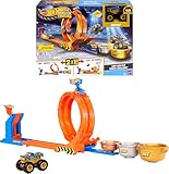 Hot Wheels Monster Trucks Toy Truck & Track Set, Loop-and-Flip Trophy Challenge Playset & 1:64 Scale 50th Anniversary Die-Cast Bigfoot, 2 Ways to Play