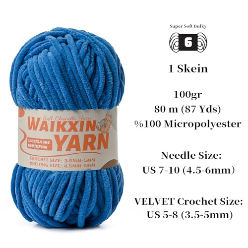 Image of (4 Blue) 4 Pack Super Soft Fuzzy Chenille Chunky Yarn for Crocheting, 400g (350yds) Velvet Fluffy Amigurumi Yarn for Hand Knitting Baby Blankets Weaving Craft