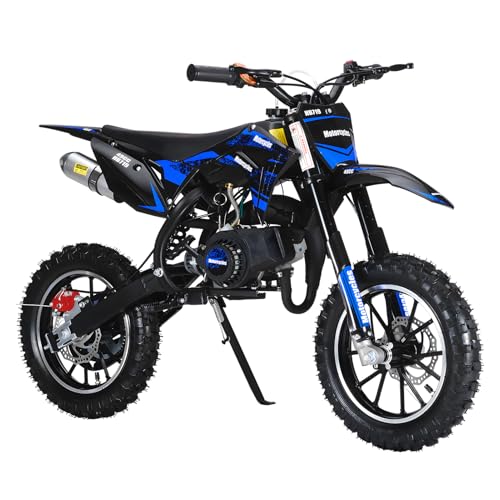 Sinuyie ‌Kids Dirt Bike 8-14 - 49cc 2-Stroke Pro-Level Off-Road Gas Motorcycle with Hydraulic Disc Brakes, Heavy Duty Alloy Frame, 25MPH Max Speed (Blue)