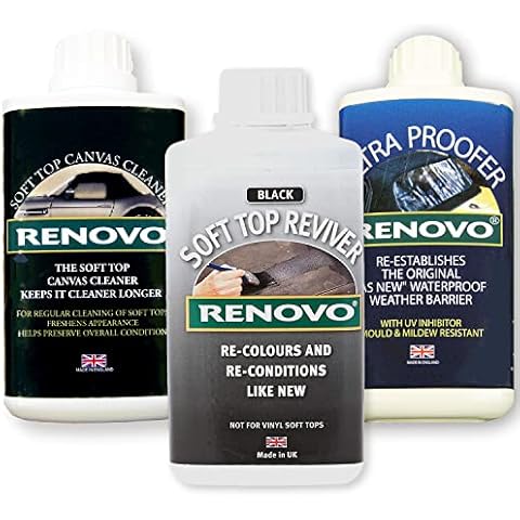 Renovo REN-KIT1 Triple Cleaning Kit includes Soft Top Revivier/ Soft Top Ultra Proofer/ Soft Top Canvas Cleaner, Black Cover