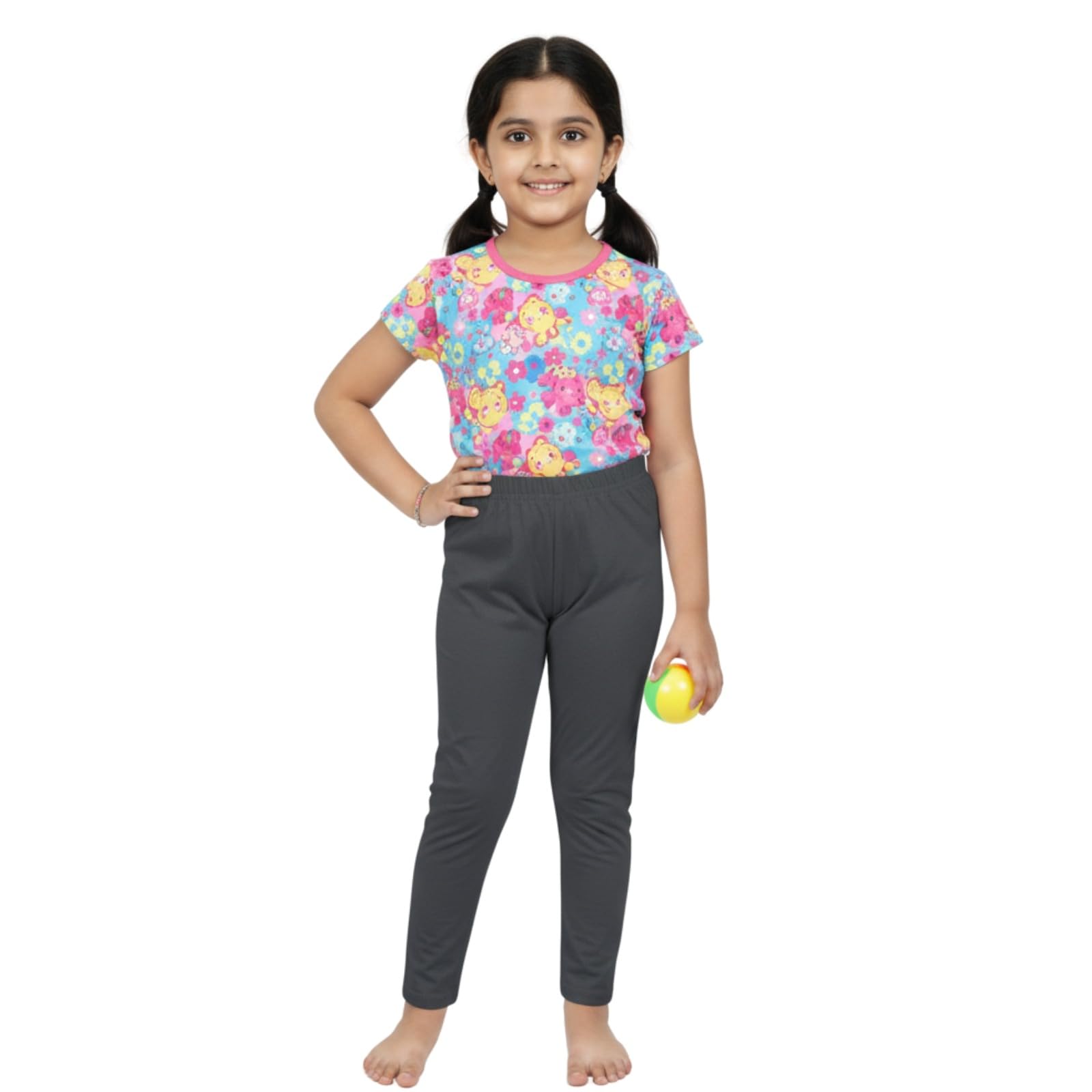 comfycute Cotton Leggings for Girls | Soft Stretchable Plain Ankle Length Bottoms for Kids | Non-Transparent Fabric | Comfortable Regular Fit Daily Leggings for All Day Use | 8-9 Yr Gray - Image 2 thumbnail