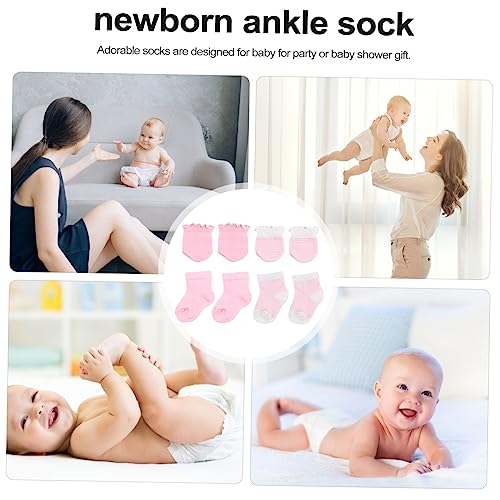 VICASKY 4 Pairs Socks and Mittens Cotton Ankle Sock Gloves for Comfort Non Binding Fit Newborns3