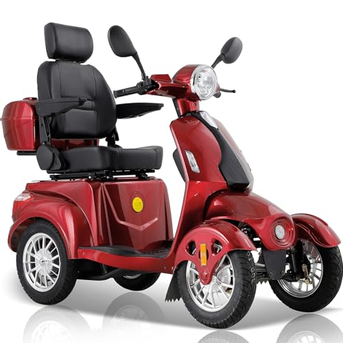 Dvsripa Mobility Scooters for Seniors,Heavy-Duty 4 Wheel Mobility Scooters for Travel,500LBS Capacity 800W All Terrain Handicap Scooters for Adults (Red-AFD)