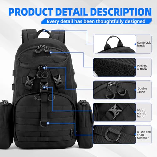 Image of gracedon Tactical Backpack for Men and Women Black2 | Water Repellent, 3-Day Assault Rucking Backpack, MOLLE Webbing, For Climbing Trekking Outdoor Sports
