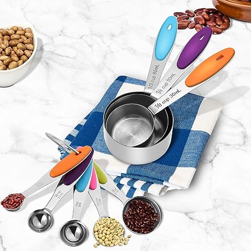 10 Pcs/Set Measuring Spoons Set,Stainless Steel Kitchen Cooking Measurements, Food Measuring Cups And Spoons Set For Kitchen Food Cooking Baking Measurement With Removable Ring
