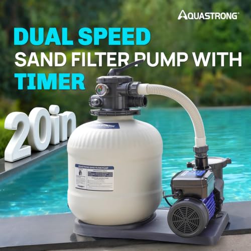 Image of AQUASTRONG Sand Filter Pump for Above Ground Pool with Timer, Dual-Speed Pool Pumps Above Ground, Pool Filter With 6-Way Valve, Improved Circulation and Filtration, 20in, Up to 21000 GAL
