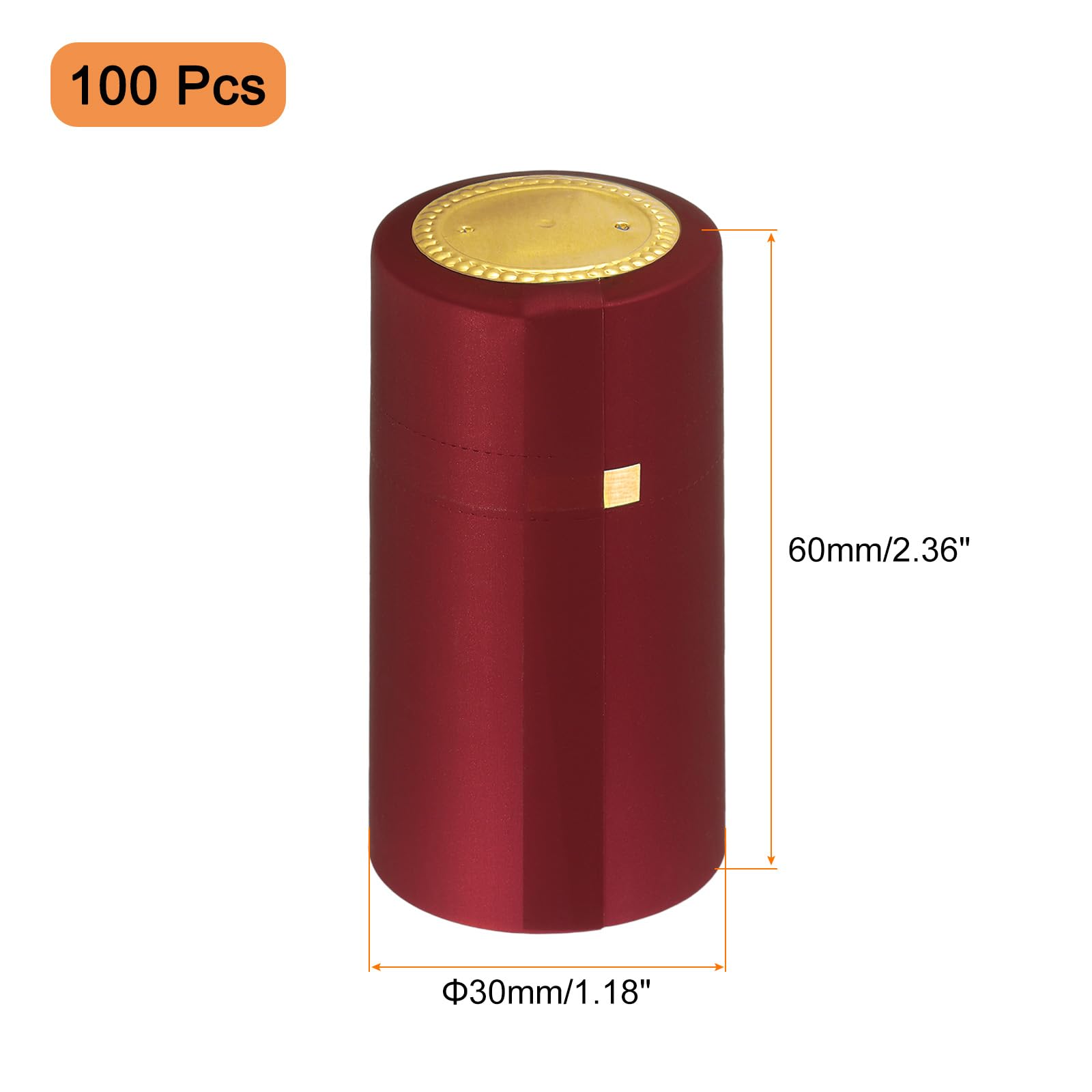 Lot De 100 Capsules Thermorétractables PVC Avec Languette - Noir/Doré 32x50 Mm