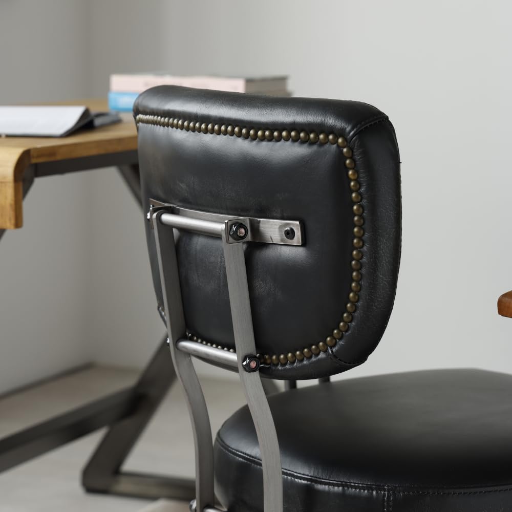 I0I&I0I Sedia da ufficio ergonomica in pelle, regolabile in altezza, girevole, con ruote e braccioli in rovere, per casa e ufficio
