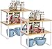Étagère dans armoire de cuisine - Organiseur empilable extensible - Lot de 4 armoires de cuisine en bambou et étagère de comptoir - Empilable et extensible - Blanc et naturel