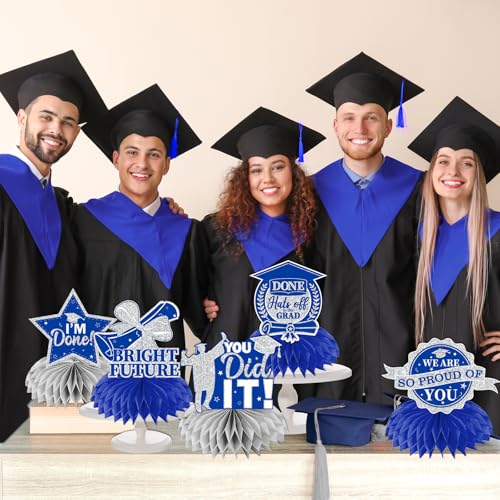 Image of 12pcs Graduation Table Decorations 2026,Silver and Blue Graduation Decorations 2026 Graduation Centerpieces for Tables,Class of 2026 Centerpieces Honeycomb for Congrats Grad Table Decor