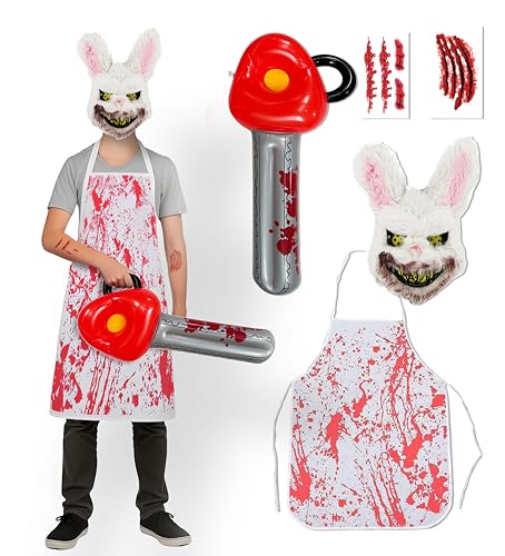 5 pcs Horror Rabbit Halloween Costumes For Boys - One Size Fits All Boys Aged 5-12 - 2025 Trending Fancy Dress - UK Based Brand
