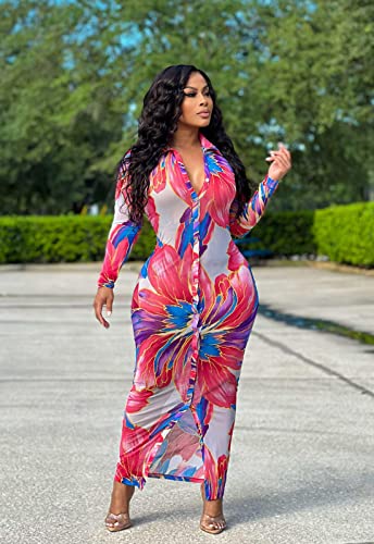 Image of Women's Sheer Mesh Long Sleeve Bodycon Midi Dress Club Night Out Dresses Beach Cover Up Dress