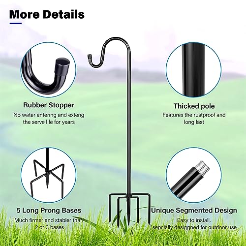 image for ToyHotels Shepherd Hooks for Outdoor, 2 Pack 62 Inch Bird Feeder Pole 
