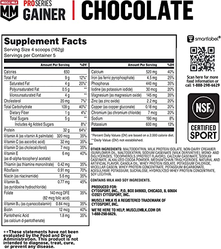 Image of Muscle Milk Gainer Protein Powder, Chocolate, 32g Protein, 5 Pound (Pack of 4)