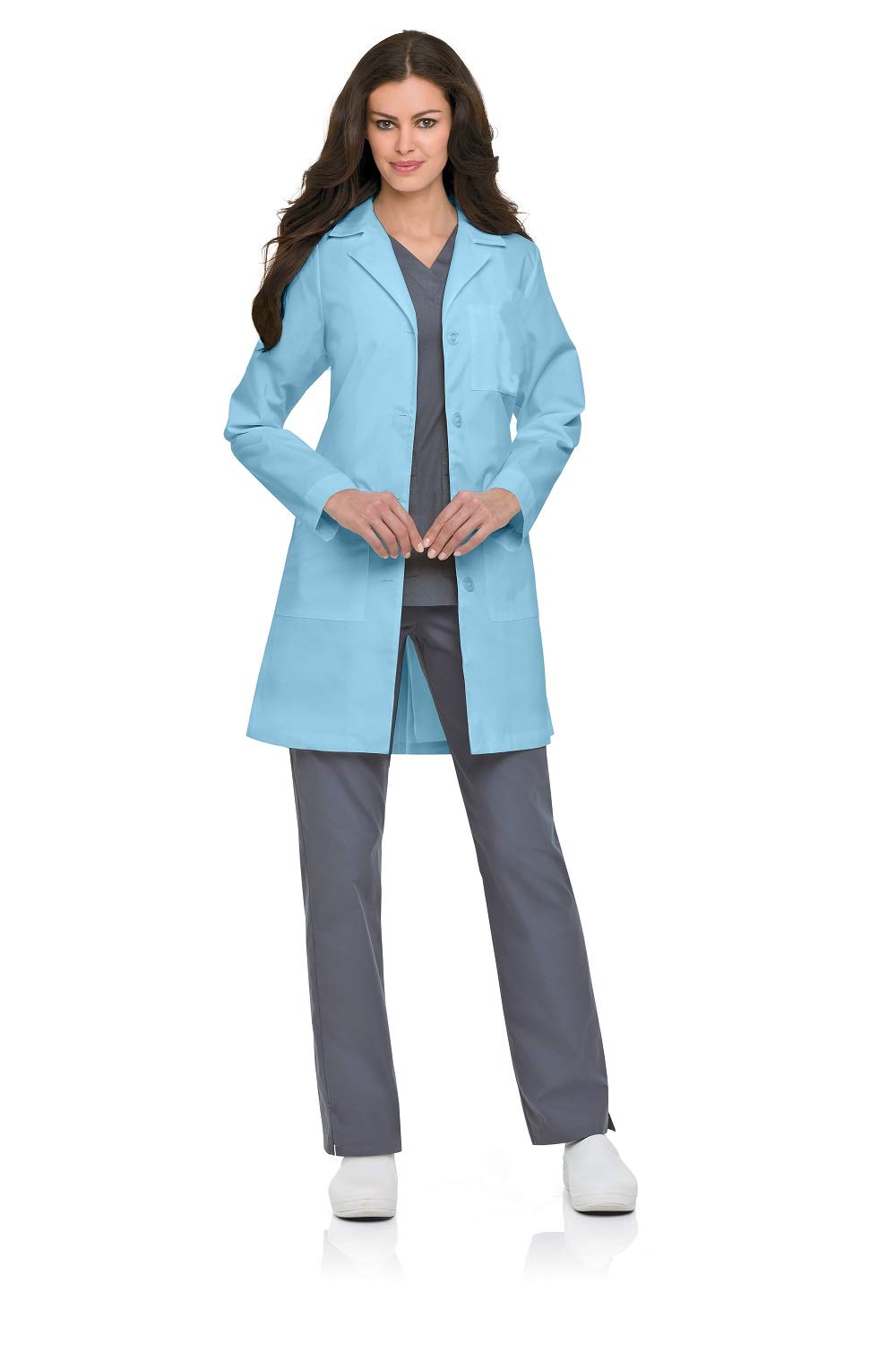 EWC Women's Full Length Lab Coat, 4 Button (Robin's Egg, 8)
