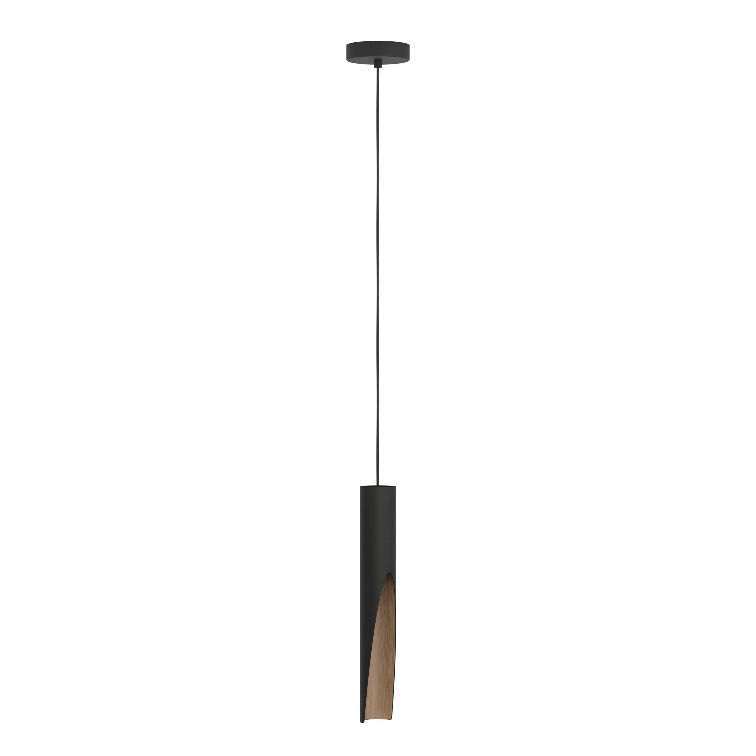 Eglo Suspension luminaire LED Barbotto, lampe de plafond suspendue pour | salon et salle à manger, éclairage indirect, métal noir et aspect bois, avec ampoule GU10, certifié FSC, blanc chaud