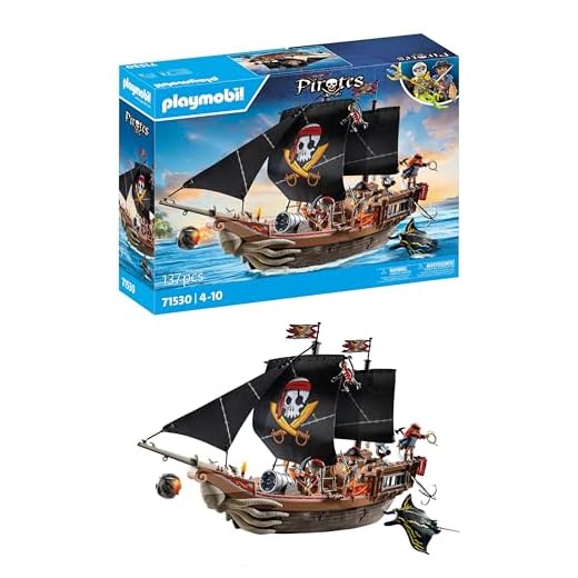 PLAYMOBIL Pirates 71530 Galeone dei pirati, emozionante battaglia navale e ricerca del tesoro segreto, inclusi cannoni, proiettili e tanti accessori, giocattolo per bambini dai 4 anni in su