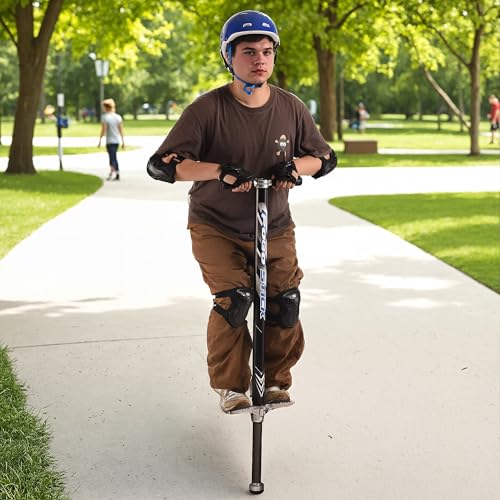 Relaxdays Pogo Stick Erwachsene, Springstock bis 110 kg, gepolstert, Sprungstab Outdoor, rutschfest, Edelstahl, schwarz