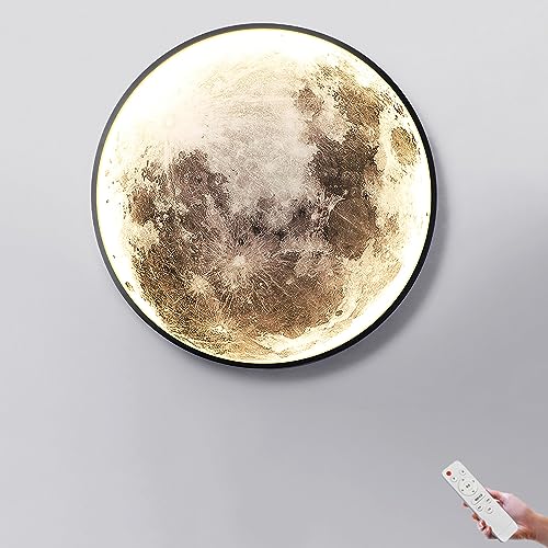 Lampada da parete a LED a forma di luna, lampada per bambini dimmerabile con telecomando, design rotondo 3D per camera da letto e soggiorno, lampada decorativa da interno per soffitto, 24W, 50cm