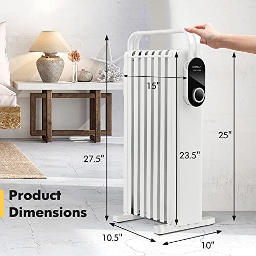 Costway Oil Filled Radiator Heater, 1500W Electric Space Heater With Foldable Hanging Rack, 3 Heat Settings, Overheat And Tip-Over Protection, Portable Radiant Heater For Home Office Indoor Use, White #TOP3