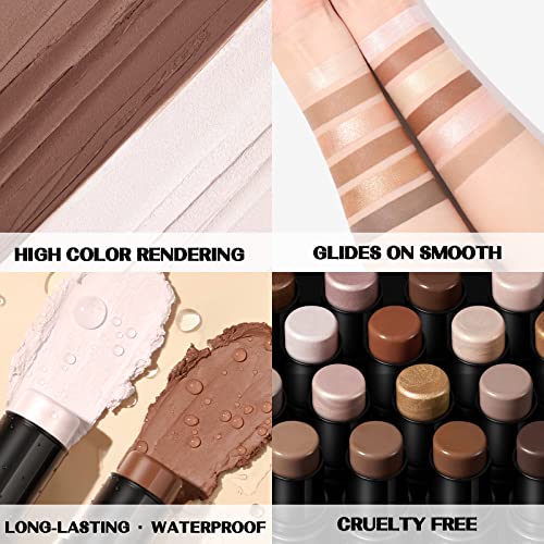 Image of FOCALLURE 2 Pcs Contour Stick, Highlighter & Bronzer Pen, Face Brightens & Shades Pencil, Highlighting Shade Longwear Makeup, Highlight Bronzer Shaping Trimming Stick, Universal