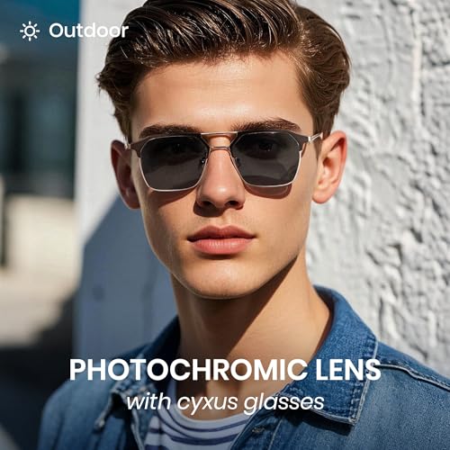 Image of Cyxus Photochromic Glasses for Men Women with Blue Light Blocking 8249 | UV Protection, Eye Protection,Classic Aviator Style,Ideal for Computer Screen Daily Wear