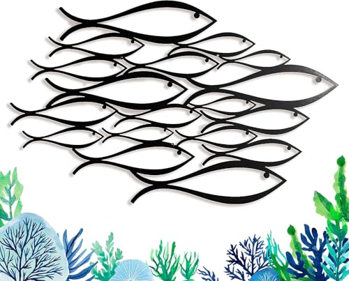 Sculpture murale flottante décorative en métal avec ombre en acier (43 x 31 cm, poisson)