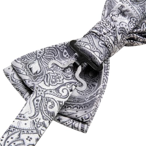 Image of Dubulle Mens Paisley Striped Bowtie Set Pre-tied Bowtie for Men and Pocket Square Set Wedding Business