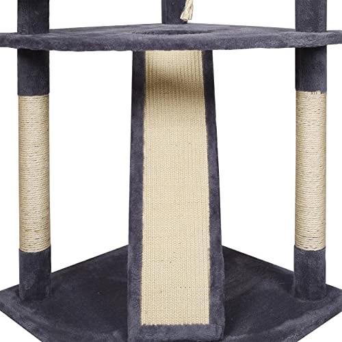 Katzenkratzbaum hellgrau mit Sisal 198cm Kratzbaum mit Kratzbrett, Hängematte und Katzenhäusern – Bild 6