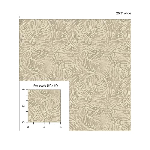Image of Tommy Bahama - Peel and Stick Wallpaper, Tropical Wallpaper for Bedroom, Powder Room, Living Room, Vinyl, 30.75 Sq Ft Coverage (Zebra Leaf Collection, Linen)