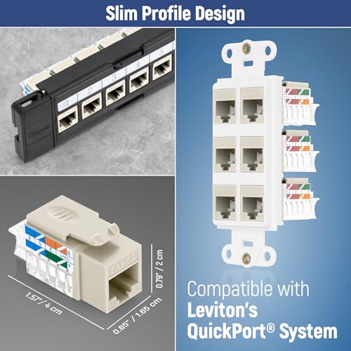 Image of Everest Media Solutions 45 Angled CAT6A Keystone Jack in Ivory - Slim Profile, UTP RJ45 Female Ethernet Connector - Compatible with 45 Angled Speed Termination Tool - 45Term - 10-Pack