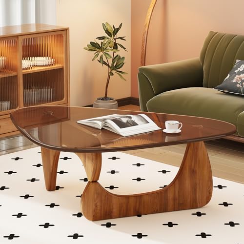 Coffee Table for Living Room Mid Century Modern Center Table with Glass Top and Wood, 36 Inch, Brown/Walnut - Image 6