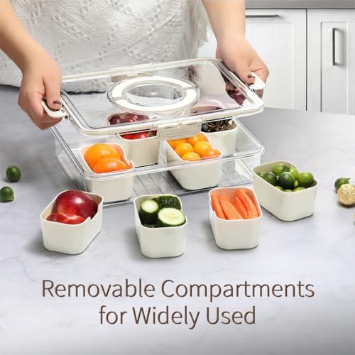 Recipiente para lanche com tampa e alça – Bandeja de servir dividida com 8 compartimentos, organizad