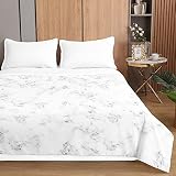 Chickwin Colcha Bouti Cama 90-150, Mármol Colchas Acolchada Cubre Cama Fina, Ligera y Suave Microfibra Cubre Cama Multiusos Primavera Verano Lavable Edredón (150x200cm,Blanco)
