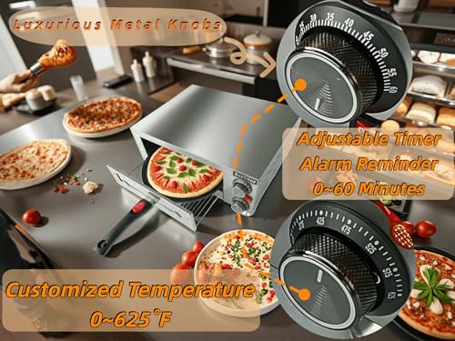 Electric Pizza Oven Indoor, Countertop Pizza Oven with Two 12 inch Baking Trays, Oven Mitts,Commercial Pizza Maker for Home, Stainless Steel Pizza Cooker with Visual Window, Removable Handle