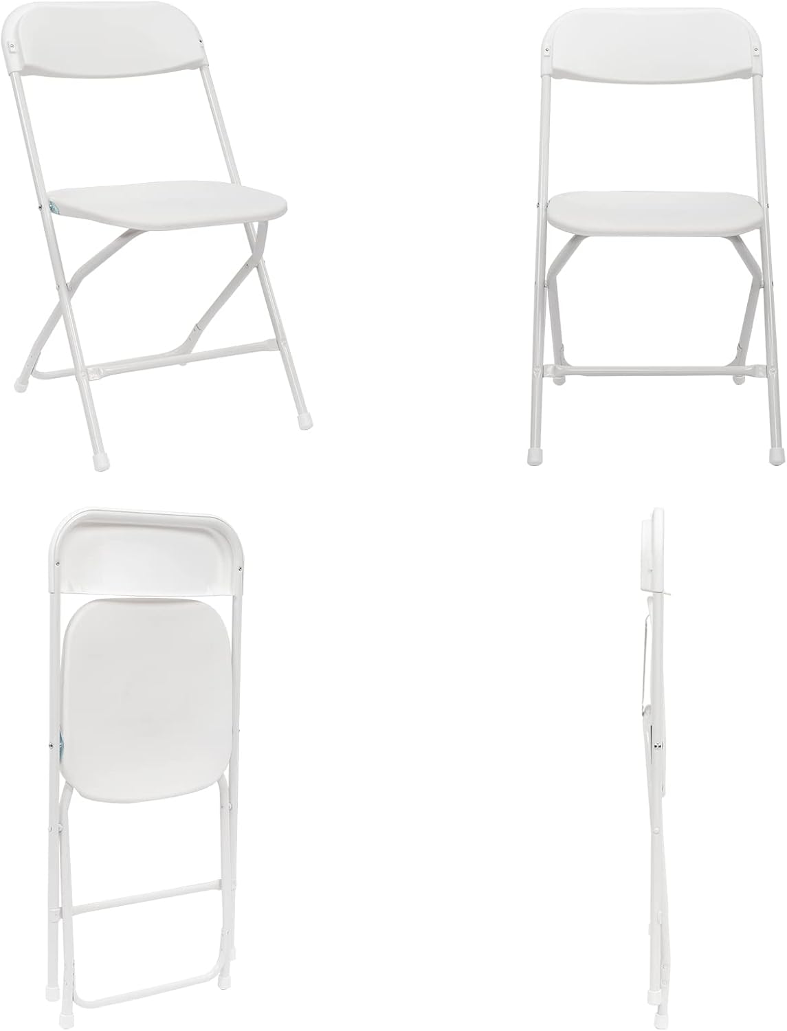 Folding Plastic Chair, Indoor Outdoor Portable Stackable Commercial Seat with Steel Frame 260lb. Capacity for Events Office Wedding Party Picnic Kitchen Dining (White, 4pcs)