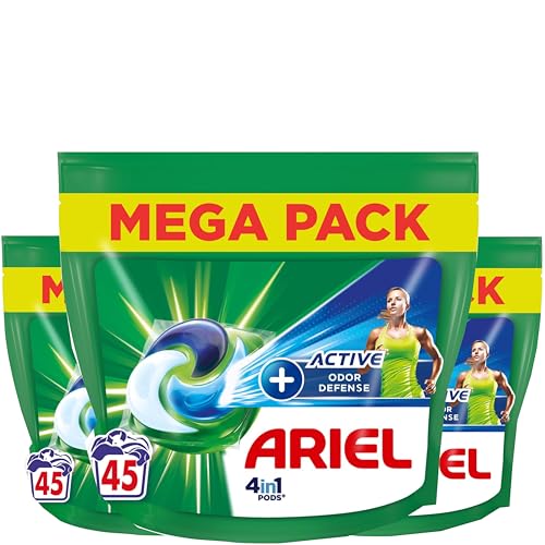 Detergente en cápsulas para ropa Ariel 4 en 1 + defensa activa contra el olor - Touch of Ambi Pur - 3x45 cápsulas