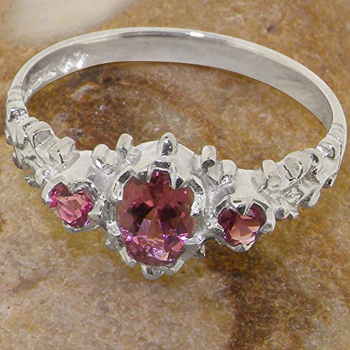 925 Sterling Silver Real Natural Pink Tourmaline Womens Statement Antique Ring - Size 8 #TOP5
