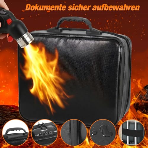 Qaccos Erweiterbare Feuerfeste Dokumententasche mit Schloss, 5200°F UL94-V0 Zertifiziert wasserdichte und Feuerfeste Dokumentenbox, Großes Aufbewahrungsbox mit 8 Fächern, Dokumentenmappe Aktentasche