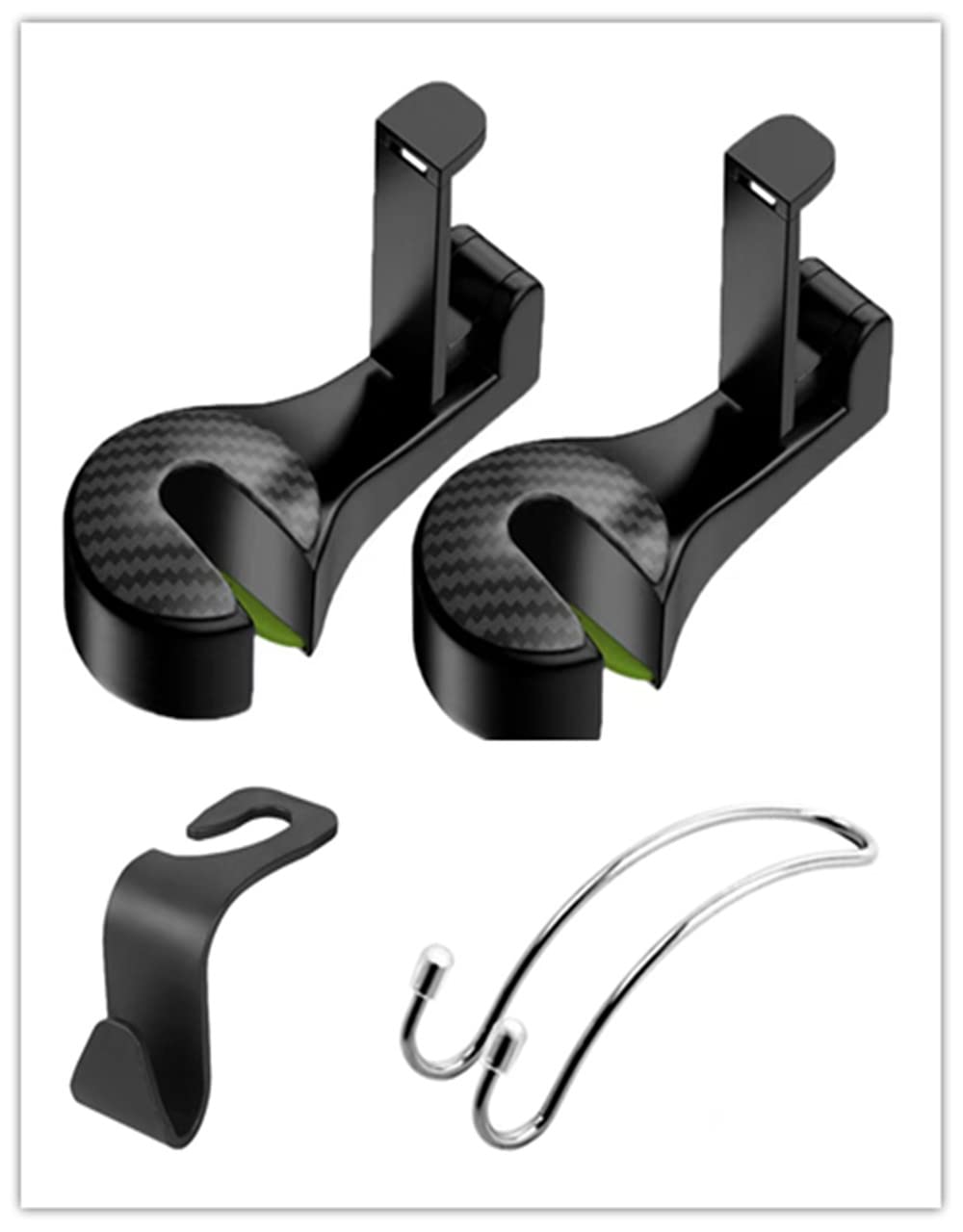 Weall 12Pcs 2Universal Car Seat Accessories Hook and 8Car Hooks Storage Organizer Black S Type（Thickened）,2Stainless Steel Car Hooks