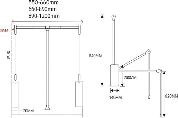 Closet Lifter Adjustable 550-1200mm Heavy Duty Wardrobe Pull Down Hanger, Hanger for Hanging Clothes,550-660mm,Brown