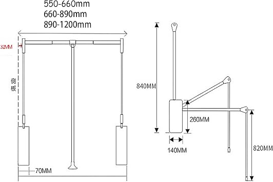 Closet Lifter Adjustable 550-1200mm Heavy Duty Wardrobe Pull Down Hanger, Hanger for Hanging Clothes,550-660mm,Brown
