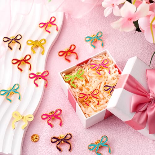 Image of Tondiamo 24 Pcs Girls Bow Enamel Pins Bulk Ribbon Lapel Pins for Women Girl Clothes Hats Bag Decor Holiday Gifts