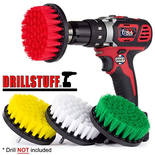 Image of Drill Brush Attachment Power Scrubber Brush Set - 4in 4 Piece Soft, Medium and Stiff Power Scrubbing Brushes Drill Attachment - Spin Brushes for Cleaning Showers, Tubs, Bathroom, Tile, Grout, Carpet