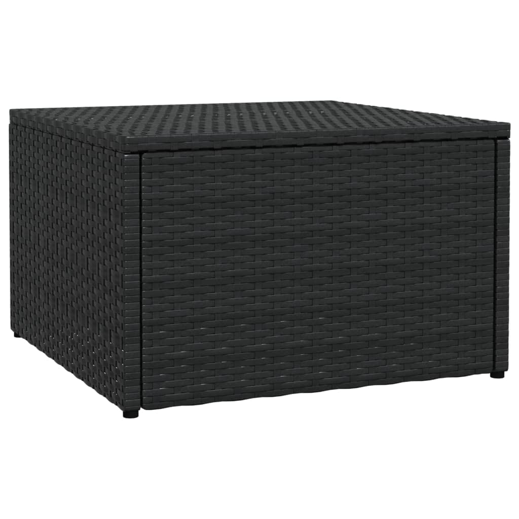 Podnóżek outdoorowy z poduszką, czarny polirattan, malowana proszkowo rama stalowa, 53 x 53 x 33 cm, wyściełany, regulowane nóżki, wszechstronny jako podnóżek na balkon, do ogrodu, na taras