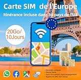 Carte SIM Mobile Europe Prépayée | Utilisable dans 34 Pays EU | 20GB Pendant 10 Jours | ...