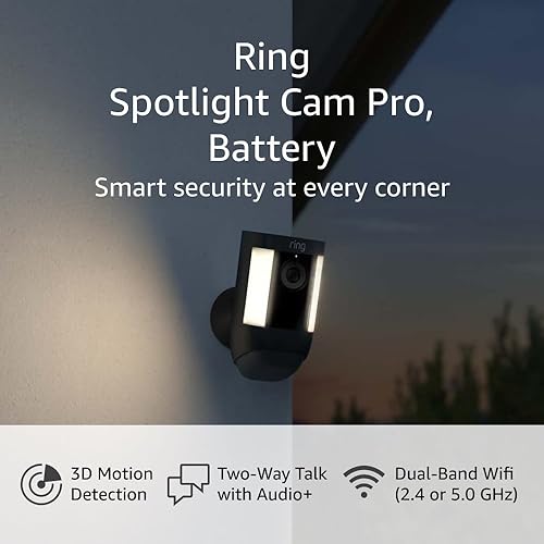 Ring Spotlight Cam Pro, Battery | 3D Motion Detection, Two-Way Talk with Audio+, and Dual-Band Wifi (2022 release) | 2-pack, Black