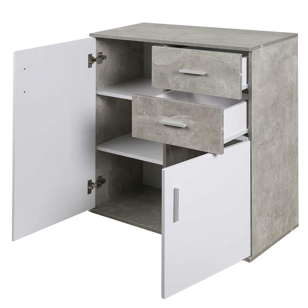 BAKAJI Mueble aparador con cajones y Puertas de 2 estantes Armario de Cocina Moderno baño Madera de ingeniería, Blanco, 82 x 35 x 80 cm