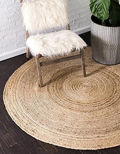 Image of Jute Braided Natural Hand Woven & Reversible Rug for Living Room Kitchen Entryway, Farmhouse Rustic Burlap Carpet Floor Mat (Jute, 150cm)