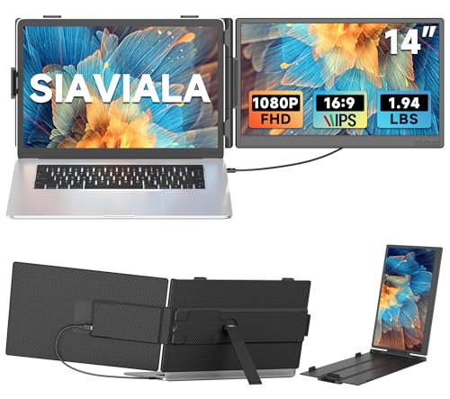 14” Laptop Bildschirm Erweiterung, Monitore Erweiterung für Laptops von 13-17,3” 1080P FHD IPS Dual Laptop Screen Extender mit USB-C/HDMI, Tragbarer Monitor für Laptops mit Plug & Play für Mac/Android